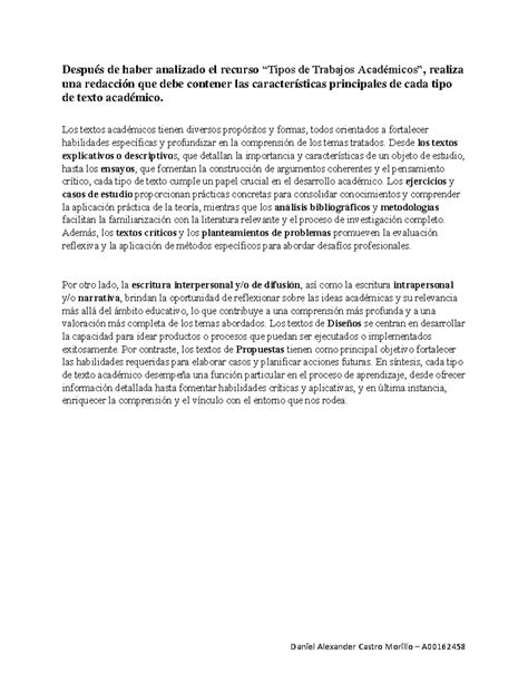 Unidad Actividad Tipos De Trabajos Acad Micos Daniel Alexander