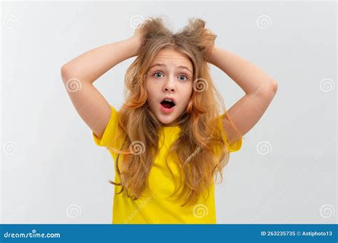 Freaked Out Shocked Teen Girl Screaming Displeased Panicking Hold Hands ...