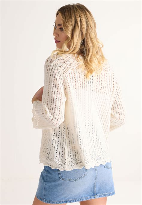 Womens Ecru Crochet Cardigan Peacocks