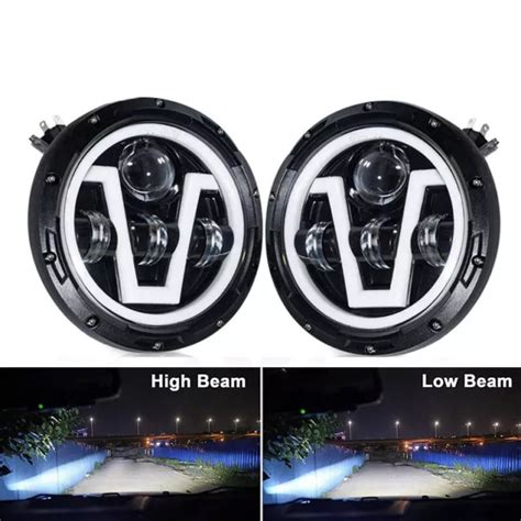 PAIR 7 INCH Round LED Headlights Halo Angle Eyes For Jeep Wrangler JK