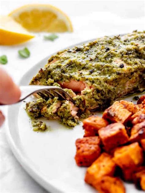 Baked Pesto Salmon Recipe Story Haute Healthy Living