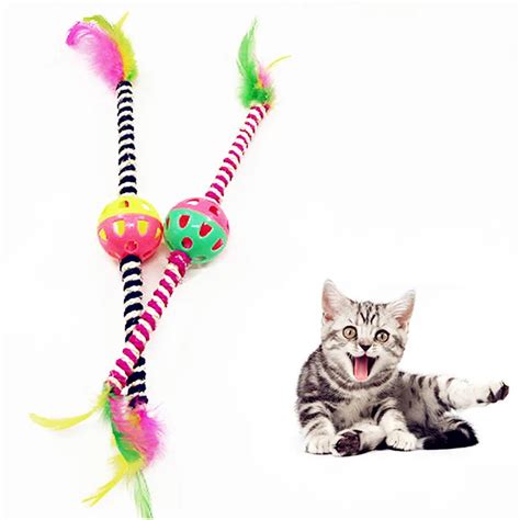 Cat teaser wand feather bells toys cat teaser stick with sisal rope and ...