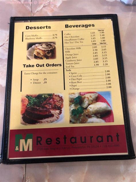 Menu At M And M Restaurant Philadelphia