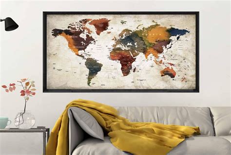 Push Pin World Mappushpin Map Postertravel Maptravel Map | Etsy