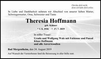 Traueranzeigen Von Theresia Hoffmann Trauerportal Ihrer Tageszeitung