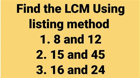 Find The Lcm Using Listing Method Least Common Multiple Youtube