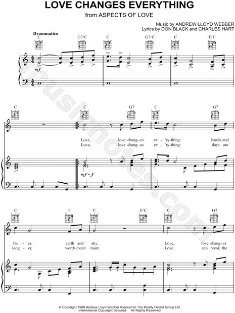 Andrew Lloyd Webber "Love Changes Everything" Sheet Music in C Major ...