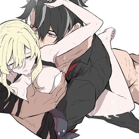 Rule 34 1boy1girl Black Hair Male Blonde Female Blonde Hair Cum On Body Embrace Fondling