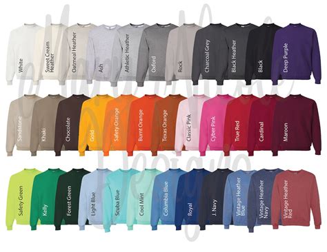 Jerzees 562 Sweatshirt Digital File Shirt Color Chart //unisex Jersey ...