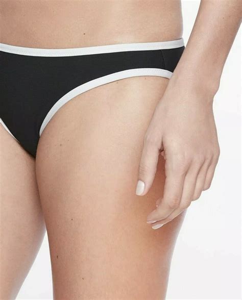 Athleta Bikini Bottom Clean Medium Bound Black White Mid Rise Women Sz