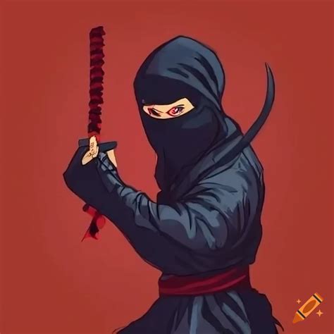 Red Ninja Holding A Katana In A Drawing Style On Craiyon