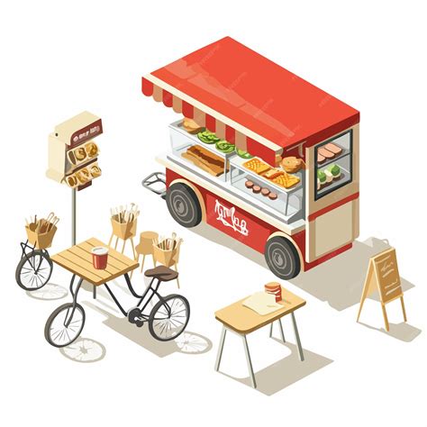 Urban Street Food Scene with Bicycle Kiosk Food Truck | Premium AI