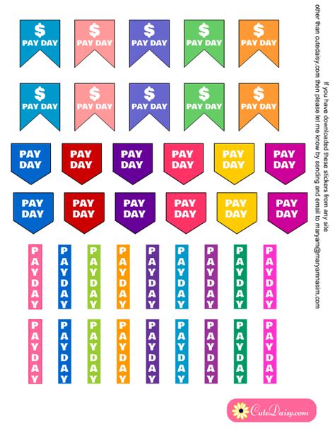 Free Printable Payday Planner Stickers