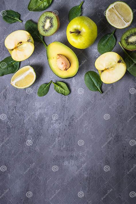 Green Food Background On Stone Table Top View Stock Image Image Of