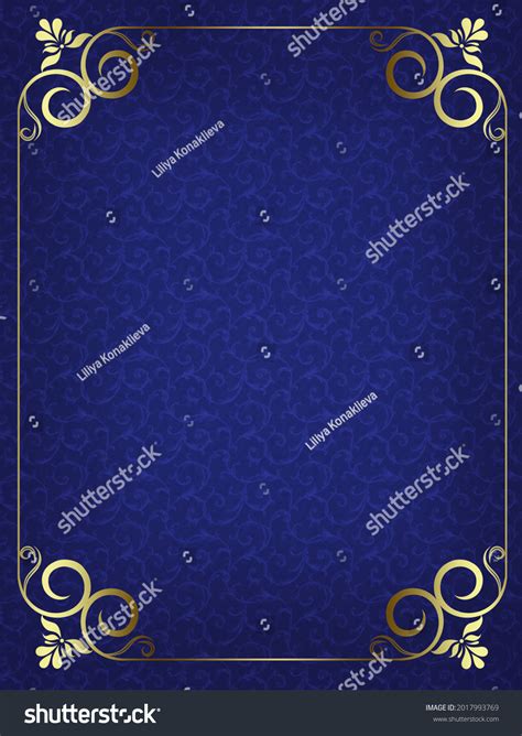 Gold Border Frame On Blue Pattern Stock Illustration 2017993769 ...