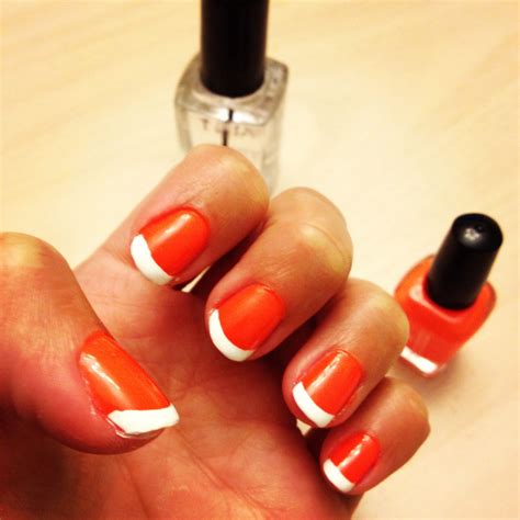 French Manicure Using Bright Orange And White Mine Was A Bit Better