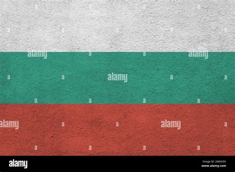 Bulgaria Flag Depicted In Bright Paint Colors On Old Relief Plastering