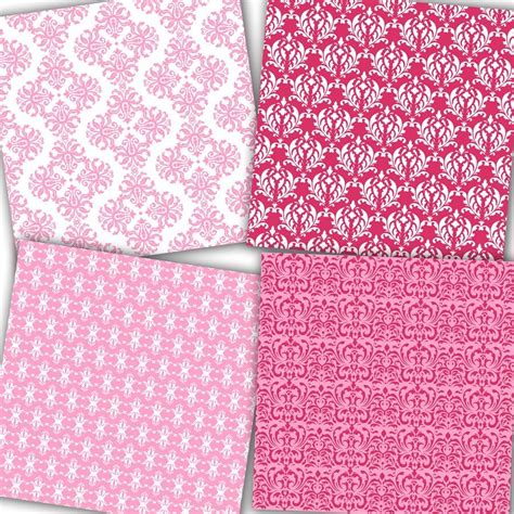 Pink Damask Digital Paper Pink Damask Pink By Lunabludesign