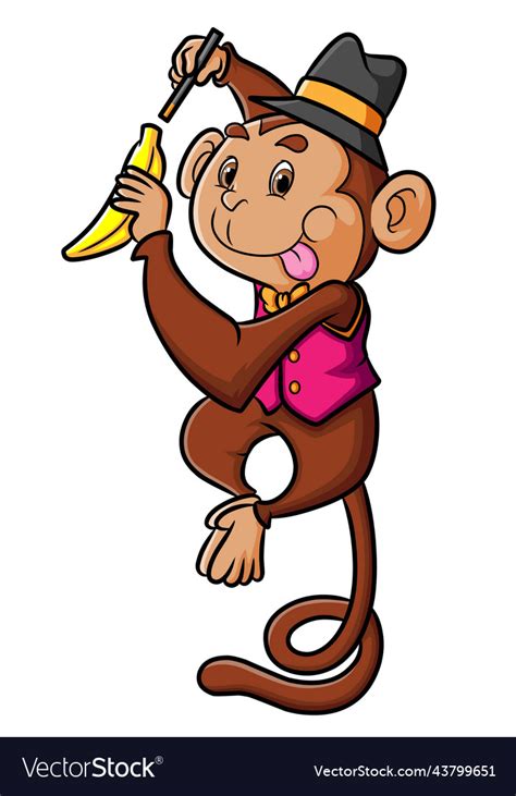 Magician monkey is changing the banana with magic Vector Image