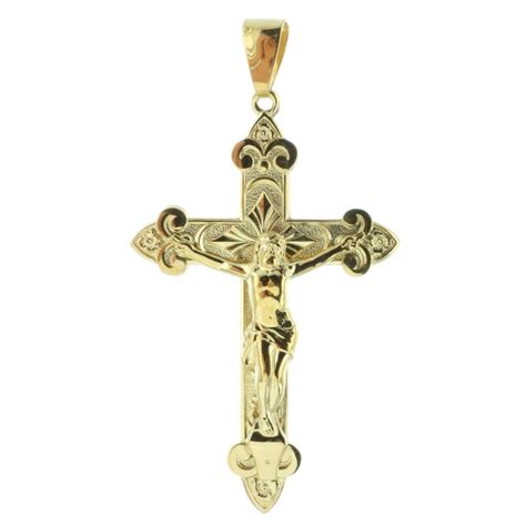 Pendentif croix Plaqué Or Fleur de Lys 18 Carats 4cm Médailles et