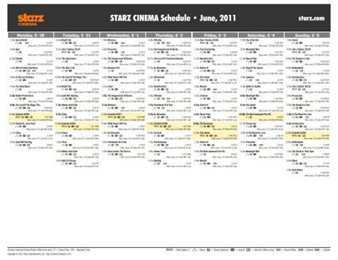 STARZ CINEMA Schedule - June, 2011