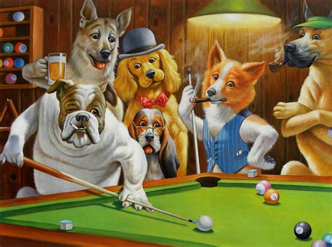 Dogs Playing Pool Billiards Oil Painting Pictures Printed On Etsy