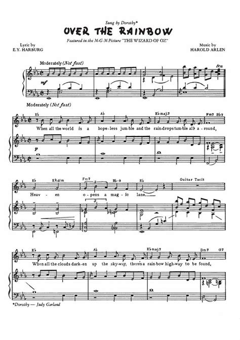 Over The Rainbow The Wizard Of Oz Sheet Music Download Digital Pdf