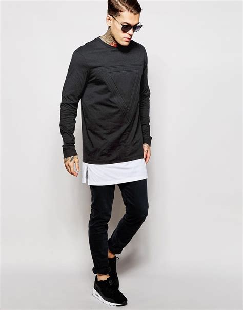 Asos Super Longline Long Sleeve T Shirt With Extended Hem And Embossed