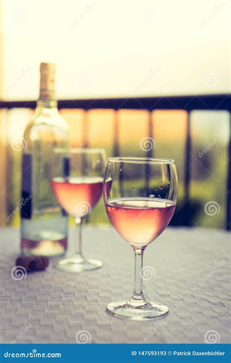 Enjoying A Glass Of Rose Wine On The Veranda Summer Holiday In Italy Stock Image Image Of