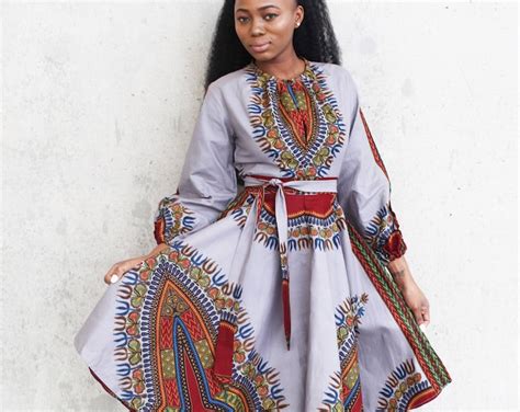 The Zhara Dashiki Dress In Silver Grey Etsy