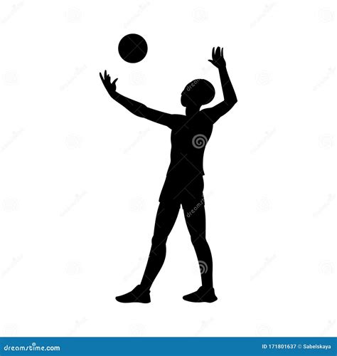 Man Throwing Volleyball Black Silhouette Of Cartoon Athlete Serving A