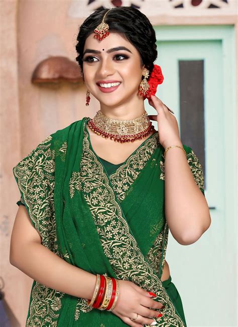 Buy Shimmer Green Saree 248297