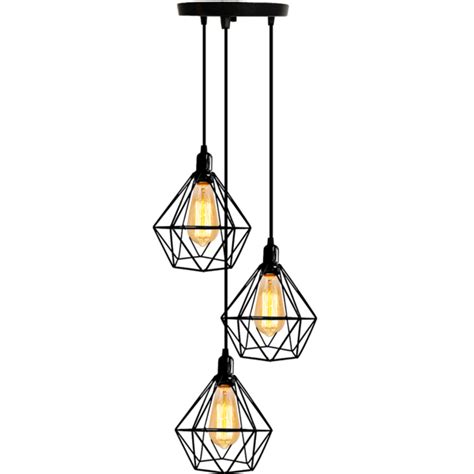 Lustre Luminária Pendente Diamante Retro Triplo Preto Fl Leroy Merlin