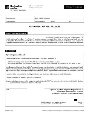 Fillable Online Authorization And Release Ontario Ministry Of Health