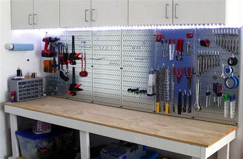 Garage Pegboard With Led Light Accents Wall Control Metallic Pegboard