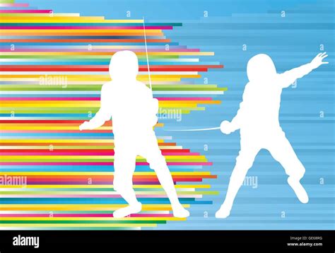 Fencing Man Duel Abstract Lines Vector Background Concept Illustration