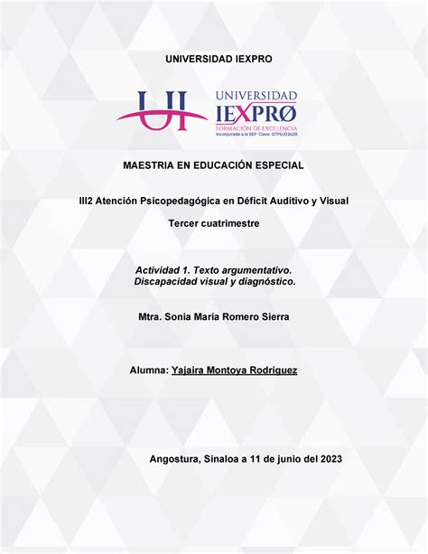 Ensayo Argumentativo UNIVERSIDAD IEXPRO MAESTRIA EN EDUCACIÓN