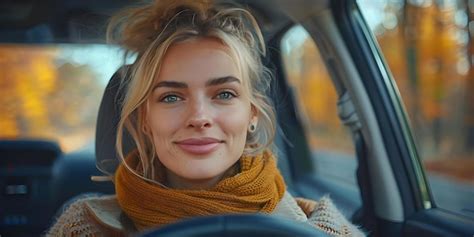 Une Jeune Femme Blonde Au Volant D une Voiture Appréciant L aventure D un Voyage Sur Route D