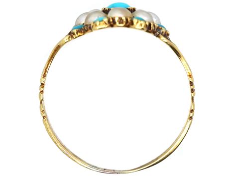 Georgian 15ct Gold Turquoise Natural Split Pearl Cluster Ring The