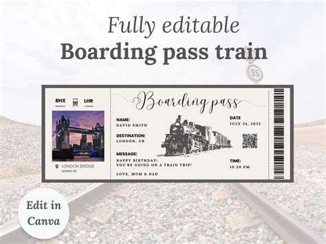 Train Ticket Template, Editable Boarding Pass, Train Trip Gift