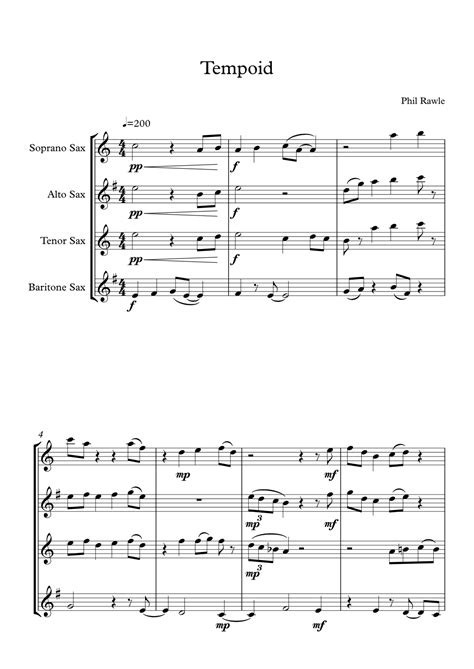 Tempoid Saxophone Quartet By Phil Rawle Sheet Music For Woodwind