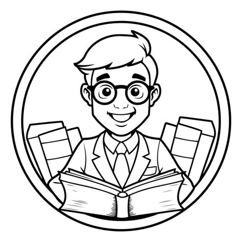 Premium Vector Man Reading Book Cartoon Inside Circle Icon Education