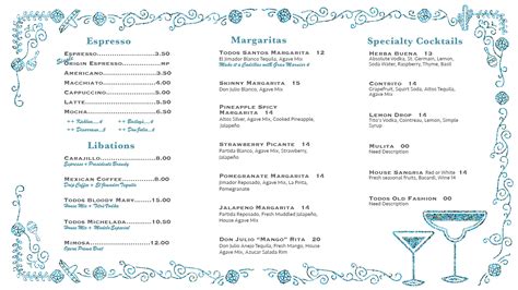 Balboa Island Menus — Todos Santos Restaurant Rancho Santa Margarita Ca