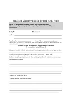 Fillable Online Personal Accident Income Benefit Claim Form Zurich