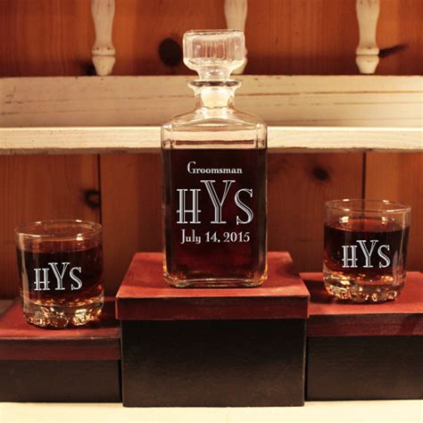 Monogrammed Glass Whiskey Decanter Set Barware Personalized