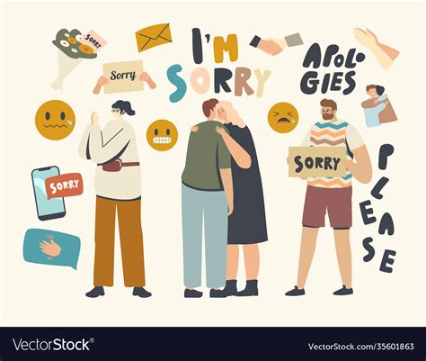 Male Female Characters Apologize People Say Sorry Vector Image