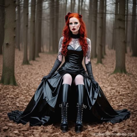 redhead bride in gothic latex wedding dress with hoof boots Prompts