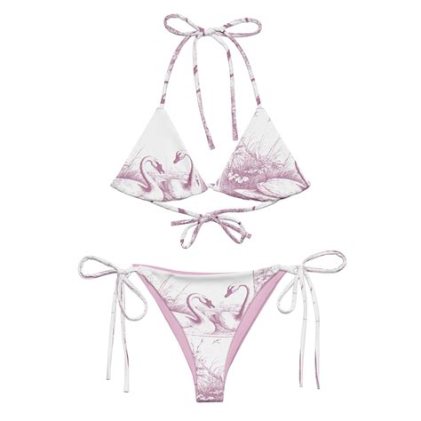 Lavender Swans Print Recycled String Bikini Formula S Wolf Badger