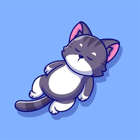 Gato bonito dormindo ícone dos desenhos animados ilustração Vetor