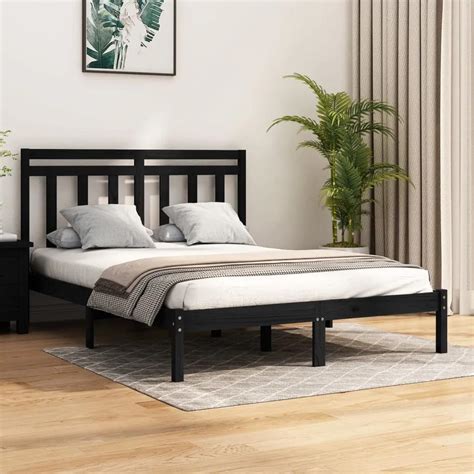 Estrutura de cama dupla 135x190 cm madeira maciça preto BIANO